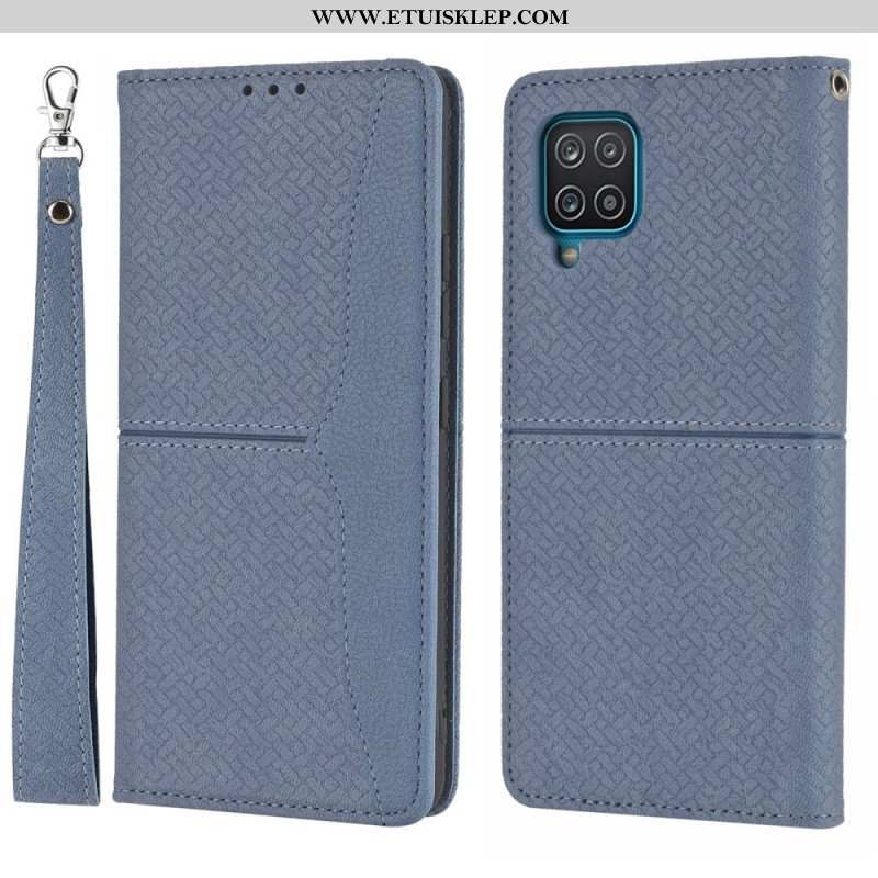 Etui Na Telefon do Samsung Galaxy M12 / A12 z Łańcuch Etui Folio Styl Tkanej Skóry Z Paskami